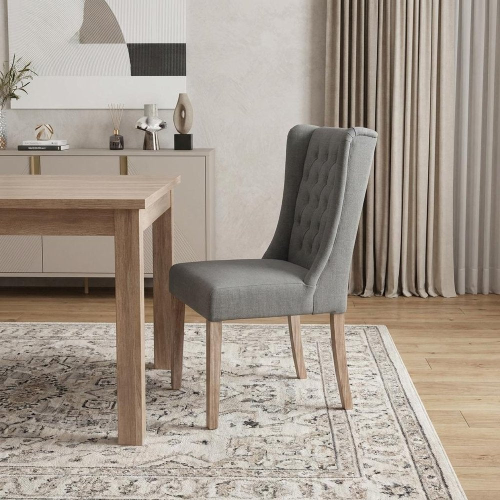 Tufted Gray and Brown Upholstered Linen Wing Back Dining Side Chair HomeRoots