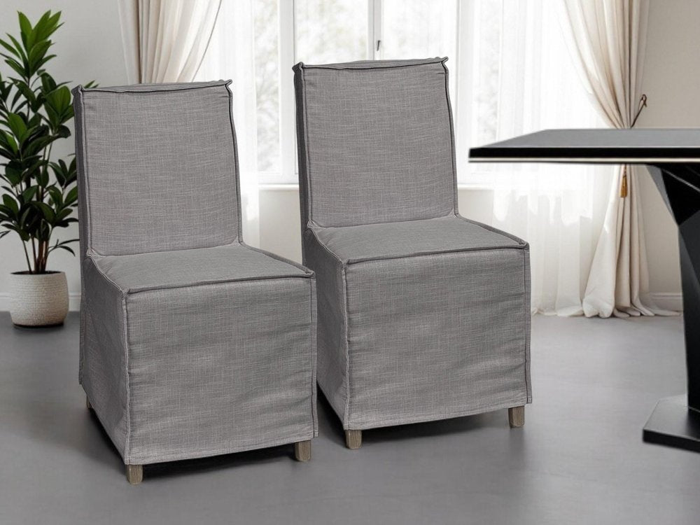Set Of Two Gray And Brown Slipcovered Wood Parsons Chairs HomeRoots