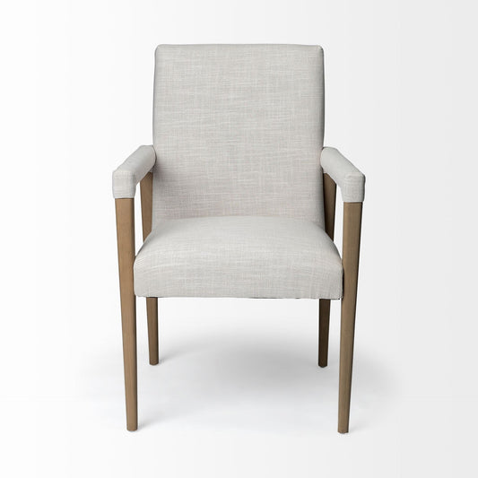 Cream and Brown Upholstered Fabric King Louis Back Dining Arm Chair HomeRoots