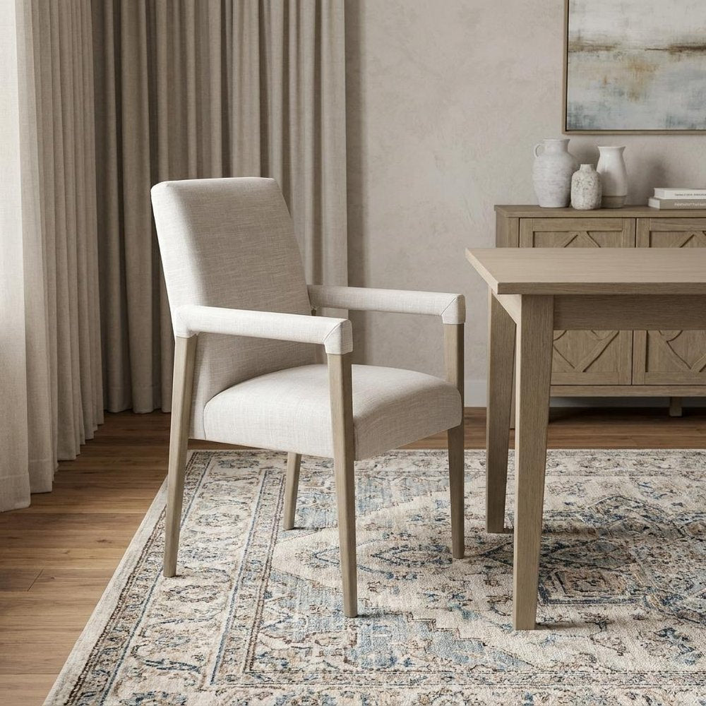 Cream and Brown Upholstered Fabric King Louis Back Dining Arm Chair HomeRoots