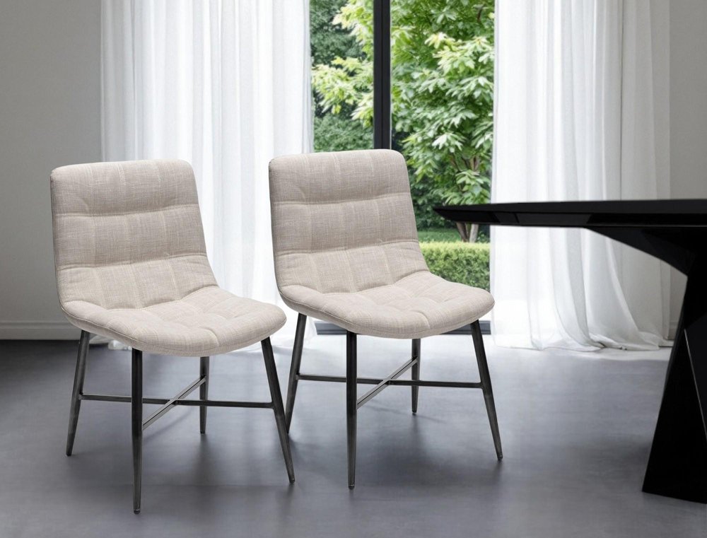 Set Of Two White And Black Upholstered Fabric Open Back Side Chairs HomeRoots