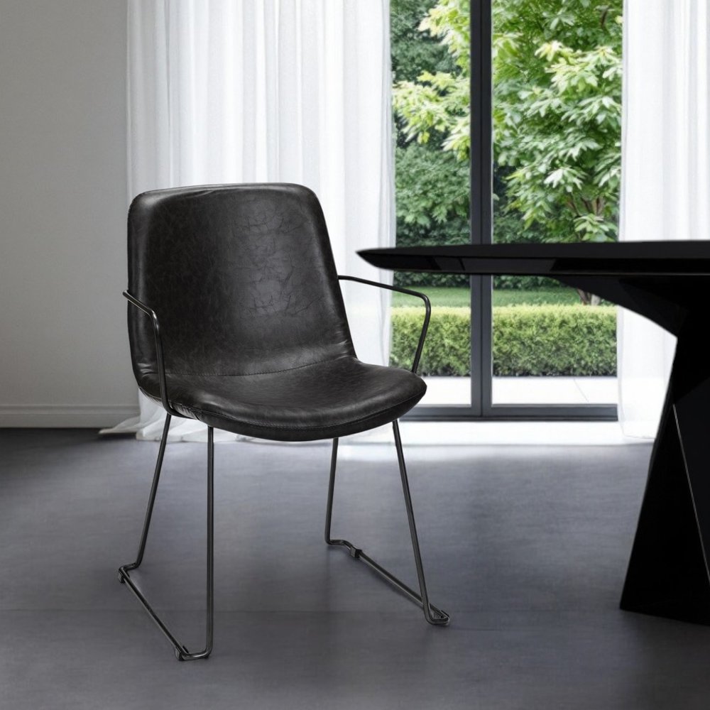 Black Upholstered Faux Leather Dining Arm Chair HomeRoots