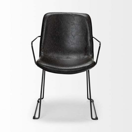 Black Upholstered Faux Leather Dining Arm Chair