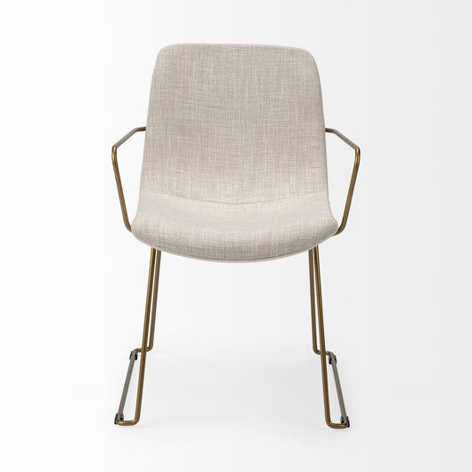 Cream and Gold Upholstered Fabric Dining Arm Chair HomeRoots