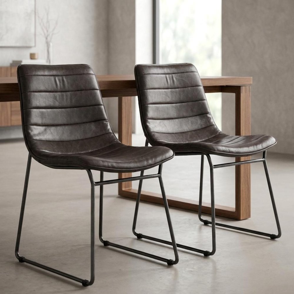 Set Of Two Black Upholstered Faux leather Side Chairs HomeRoots