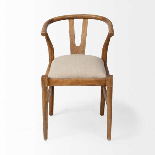 Beige And Brown Upholstered Fabric Wishbone Back HomeRoots