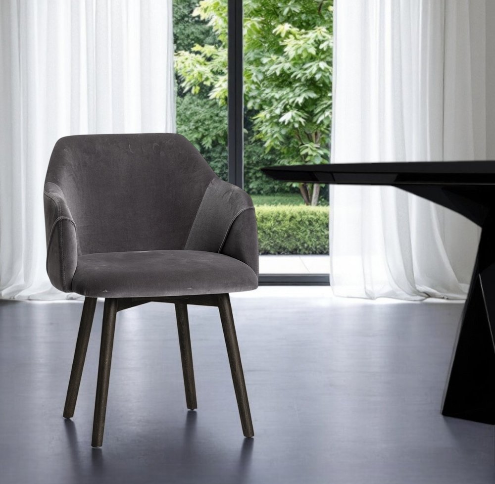 Gray and Black Upholstered Fabric Dining Arm Chair HomeRoots