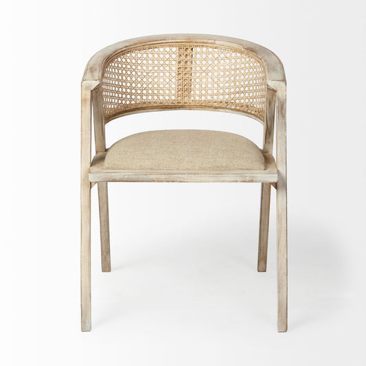 Beige And Gray Upholstered Linen Curved Back Dining Arm Chair HomeRoots