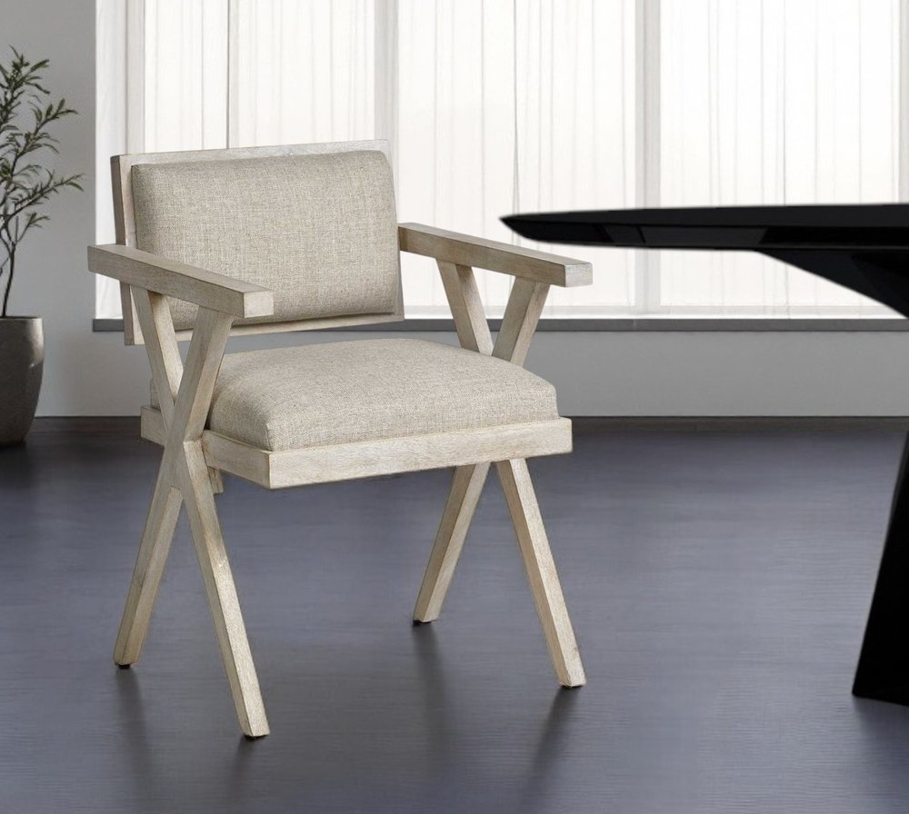 Gray Upholstered Fabric Open Back Dining Arm Chair HomeRoots