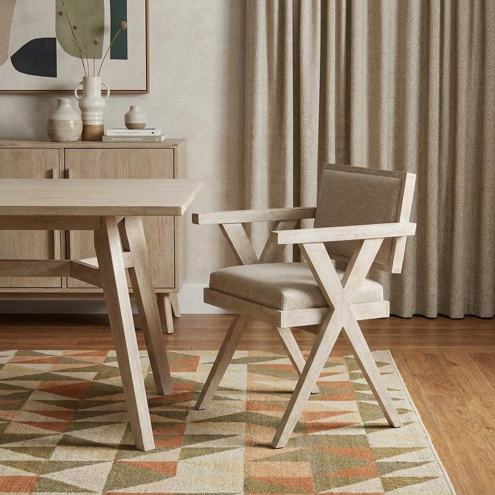 Gray Upholstered Fabric Open Back Dining Arm Chair HomeRoots