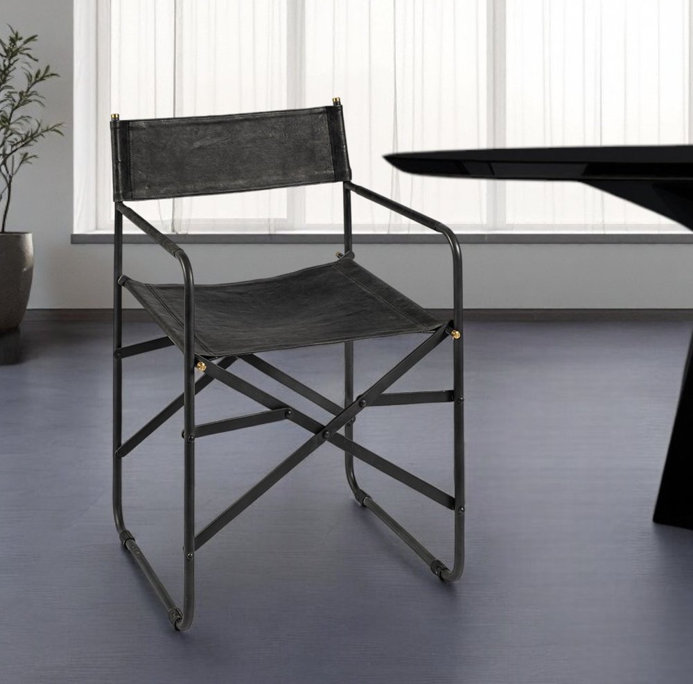 Black Leather Open Back Dining Arm Chair HomeRoots
