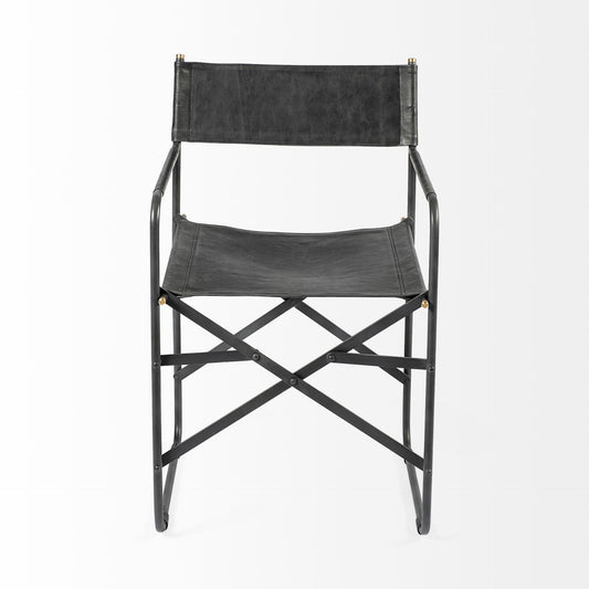 Black Leather Open Back Dining Arm Chair HomeRoots