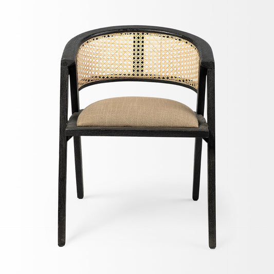 Gray And Black Upholstered Linen Open Back Dining Arm Chair HomeRoots