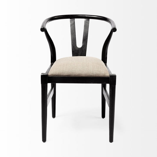 Beige And Black Upholstered Linen Wishbone Back Dining Side Chair HomeRoots