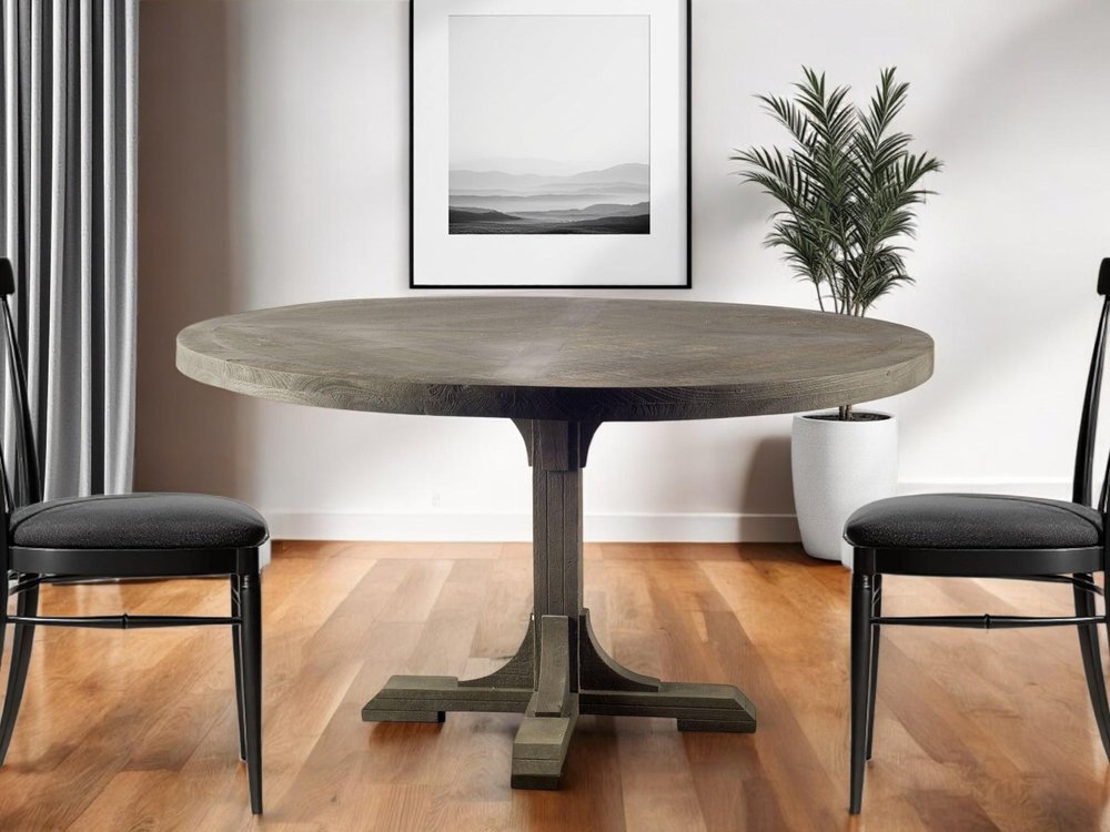 54" Brown Rounded Solid Wood Pedestal Base Dining Table HomeRoots