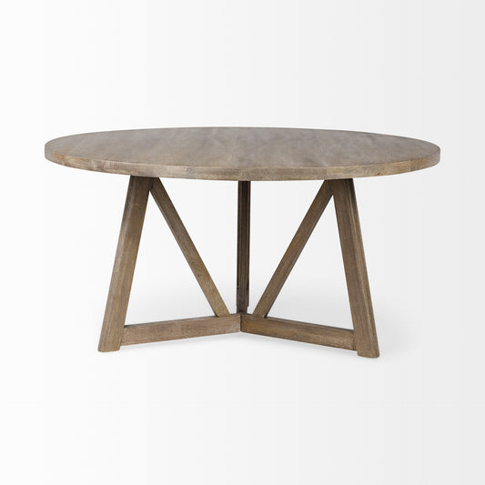 60" Brown Rounded Solid Wood Pedestal Base Dining Table HomeRoots
