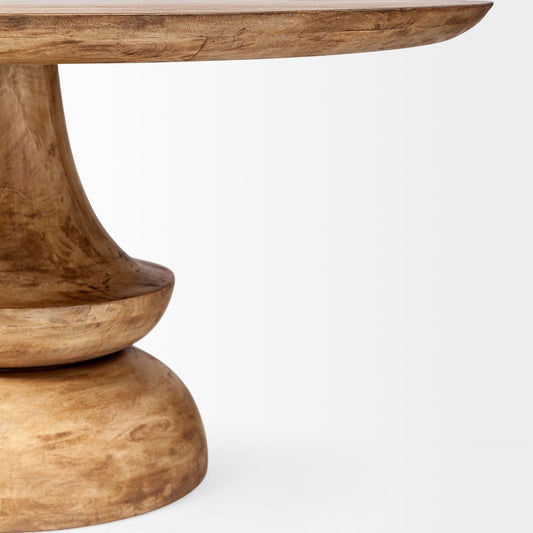 60" Natural Rounded Solid Wood Pedestal Base Dining Table HomeRoots