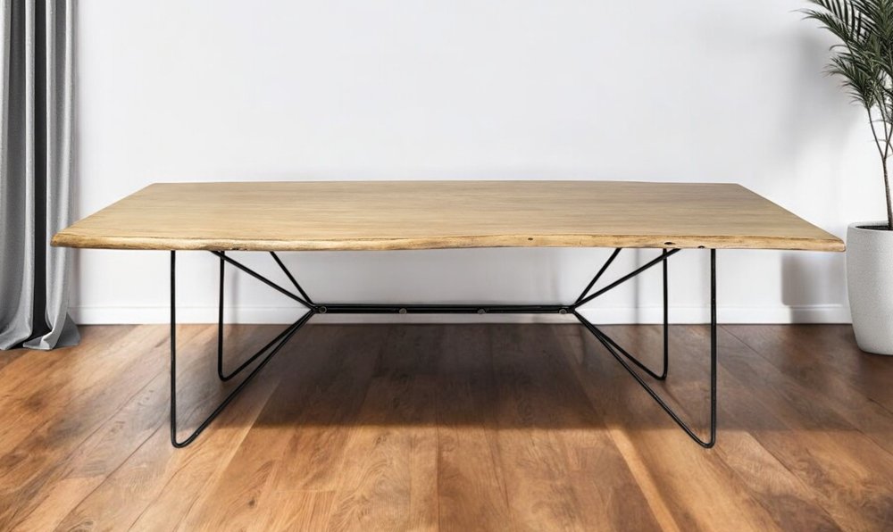 80" Brown And Black Solid Wood And Metal Dining Table HomeRoots