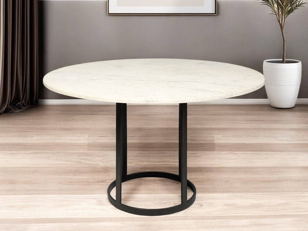 48" White And Black Rounded Marble And Metal Pedestal Base Dining Table HomeRoots