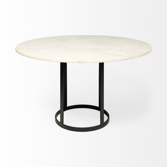 48" White And Black Rounded Marble And Metal Pedestal Base Dining Table HomeRoots