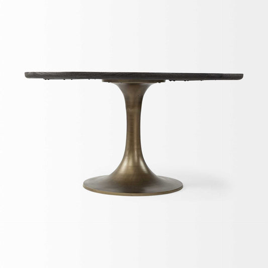 54" Black And Brass Rounded Solid Wood And Metal Pedestal Base Dining Table HomeRoots