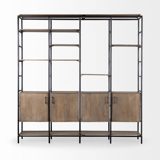90" Brown Metal and Wood Bookcase