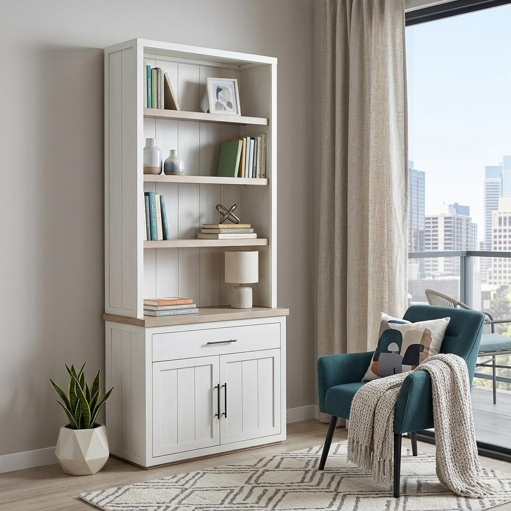91" Brown And White Wood Three Tier Bookcase HomeRoots