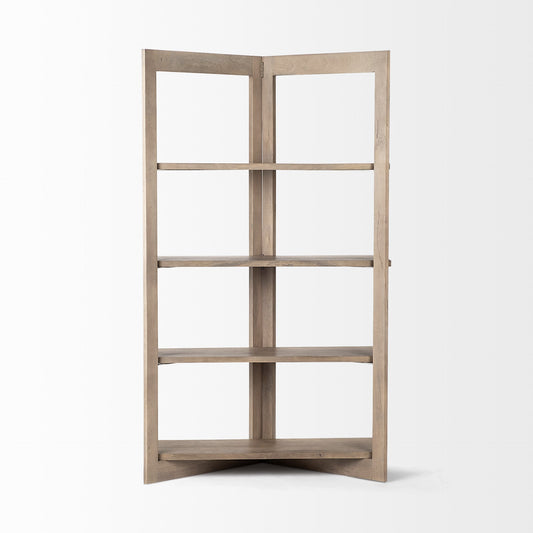 72" Brown Solid Wood and Wood Four Tier Bookcase