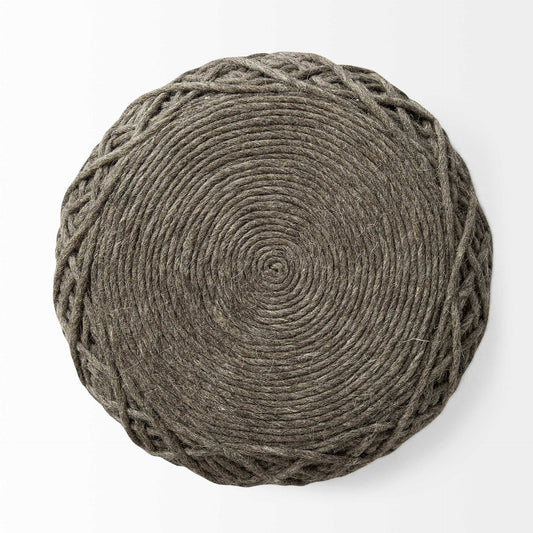 16" Brown Upholstery Cylinder Abstract Pouf Ottoman