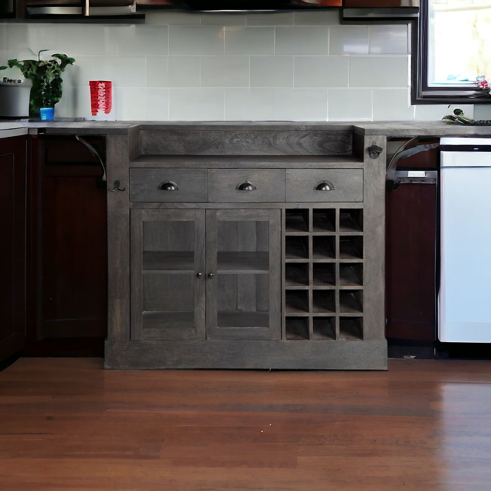 29" Gray Solid Wood Rolling Kitchen Island With Storage HomeRoots