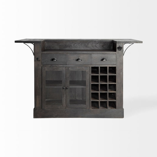 29" Gray Solid Wood Rolling Kitchen Island With Storage HomeRoots