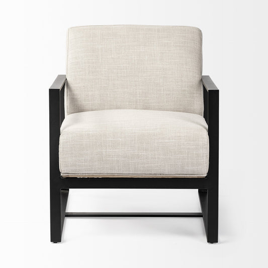 32" Cream and Black Fabric Arm Chair