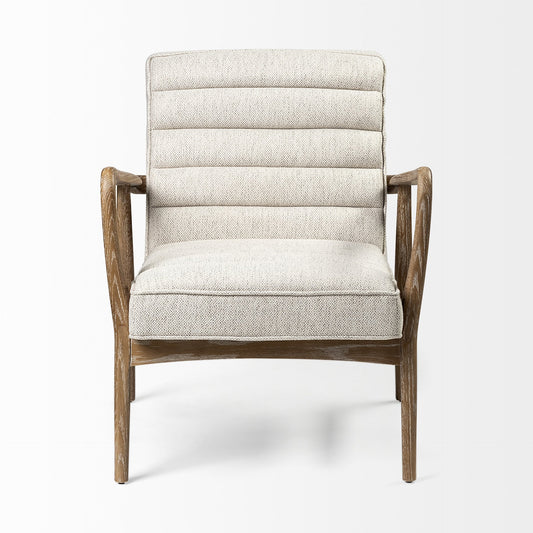 28" Cream and Brown Fabric Lounge Chair HomeRoots
