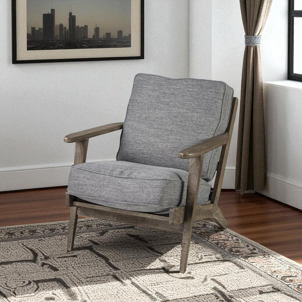 31" Gray and Brown Fabric Cushions And Wood Lounge Chair HomeRoots