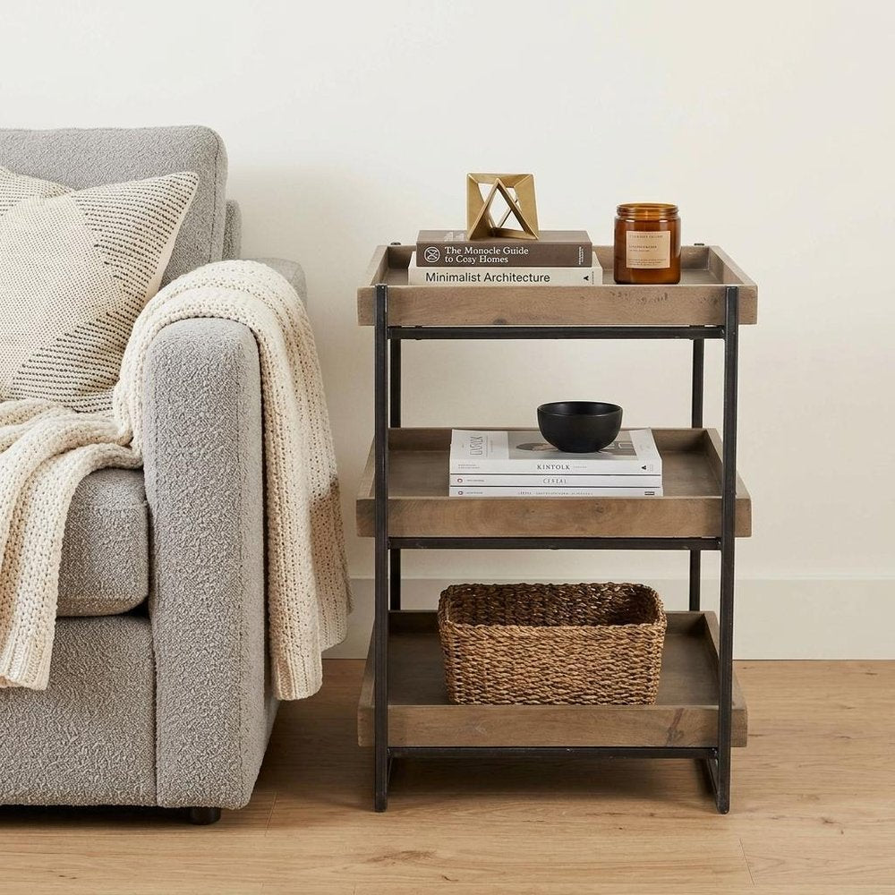 26" Brown Solid Wood Square End Table With Two Shelves HomeRoots