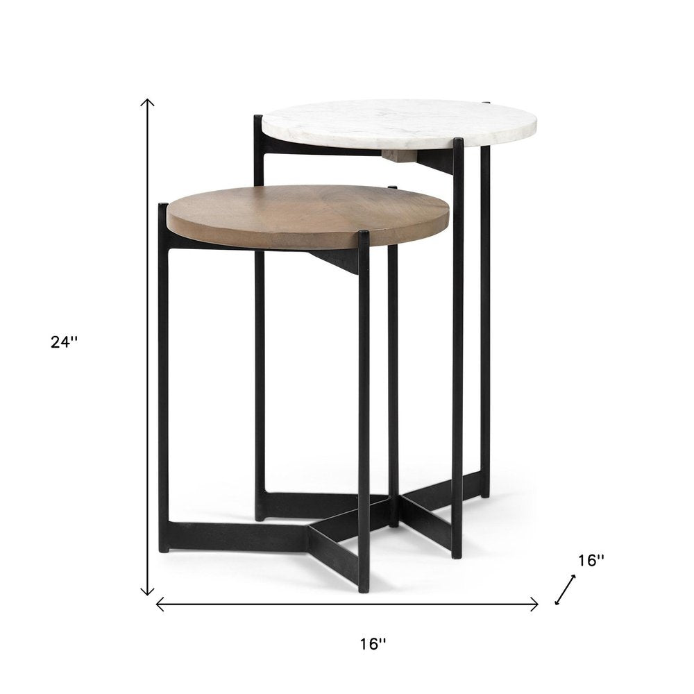 24" Brown And White Glass Round End Table HomeRoots