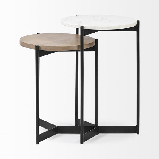 24" Brown And White Glass Round End Table HomeRoots