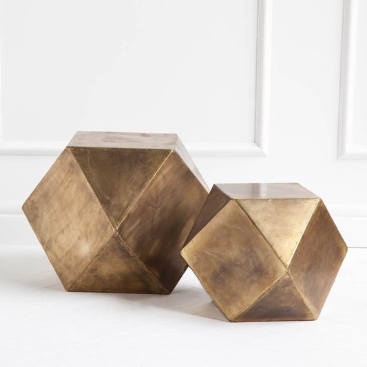 19" Brass Distressed Brass Square Block End Table HomeRoots