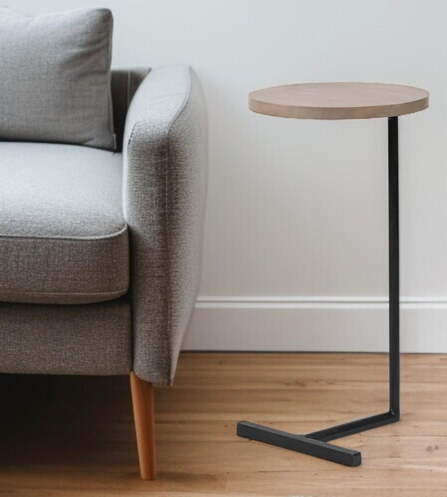 15" Natural and Black Solid Wood and Metal HomeRoots