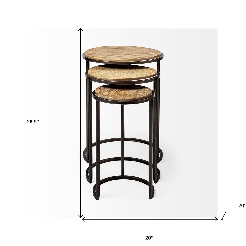 Set of Three 27" Black And Brown Solid Wood Round End Table HomeRoots