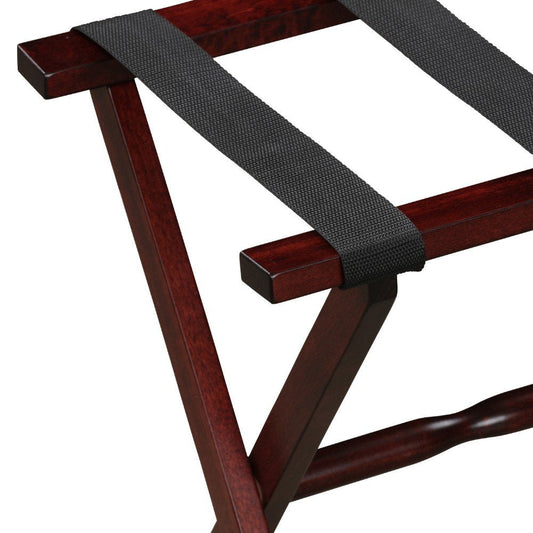 Hotel Cherry Mahogany Folding Luggage Rack With Black Straps HomeRoots