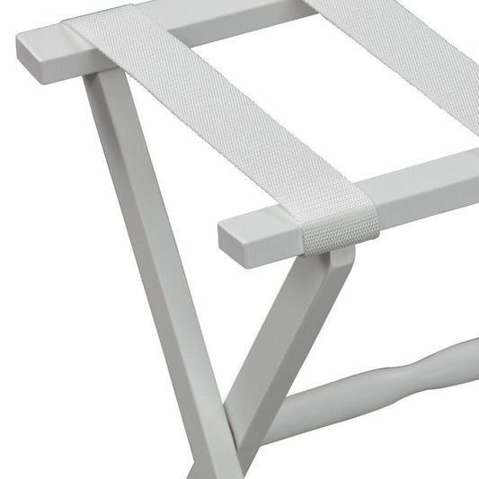 Hotel White Finish Wood Folding Luggage Rack With White Straps HomeRoots