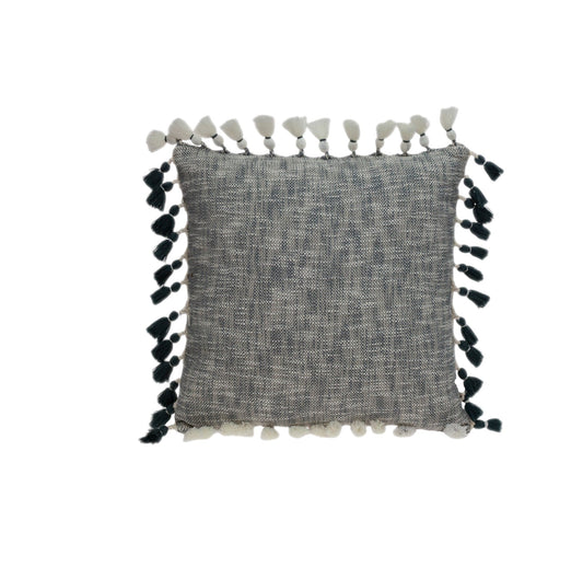 20" Slate Gray Abstract Cotton Throw Pillow With Tassels FurniFindUSA