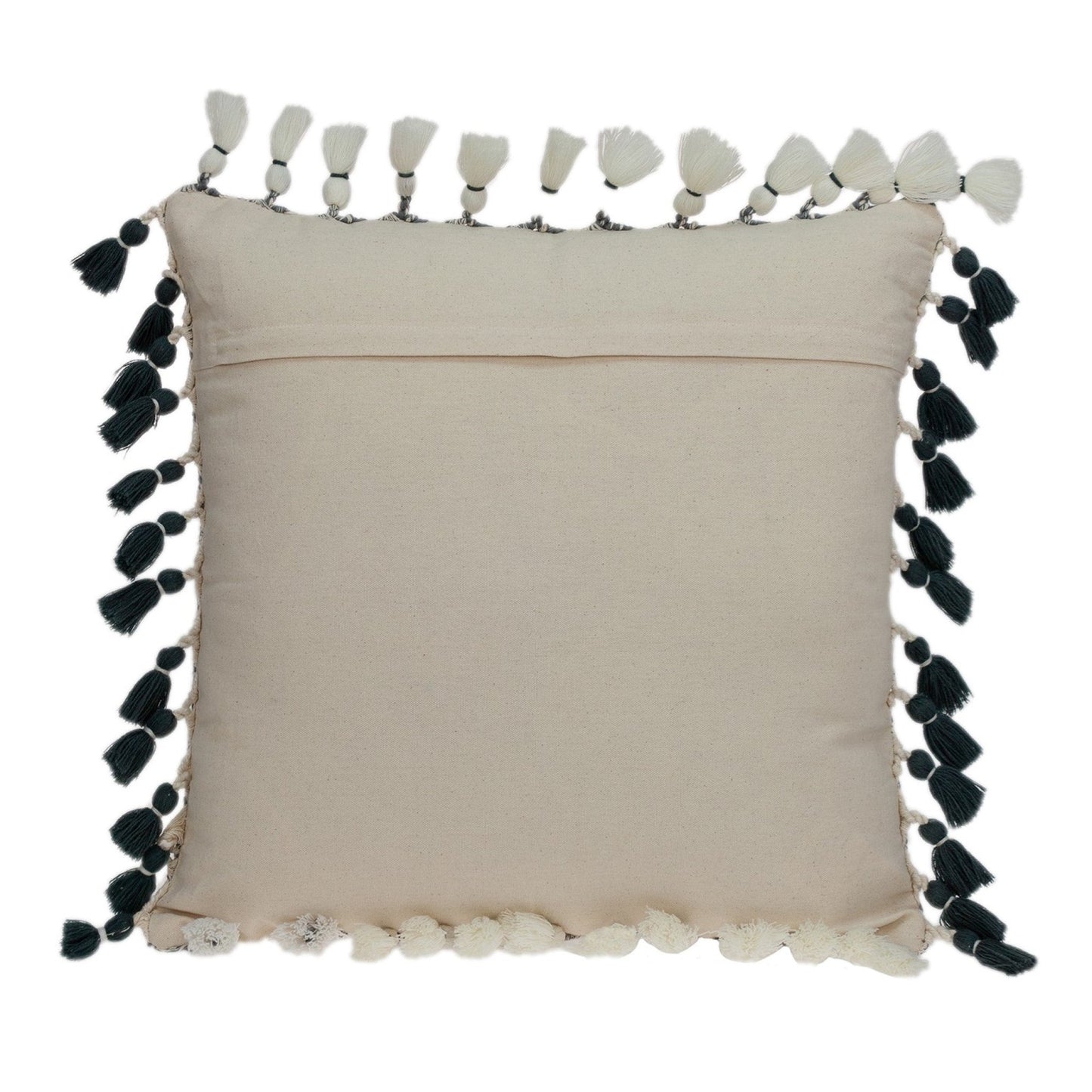 20" Slate Gray Abstract Cotton Throw Pillow With Tassels FurniFindUSA