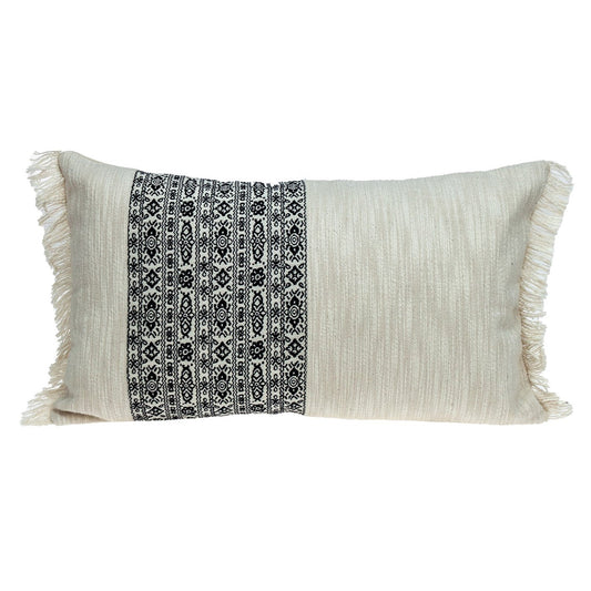 Black And White Geometric Fringe Throw Pillow FurniFindUSA