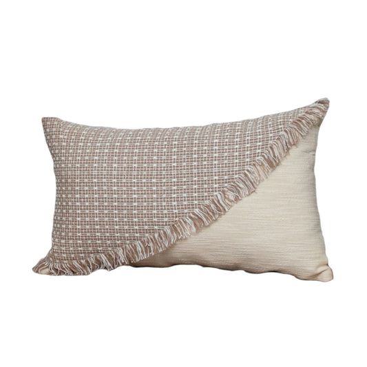 14" X 24" Beige Cotton Throw Pillow With Fringe 5.0" (L) x 24.0" (W) x 14.0" (H) FurniFindUSA