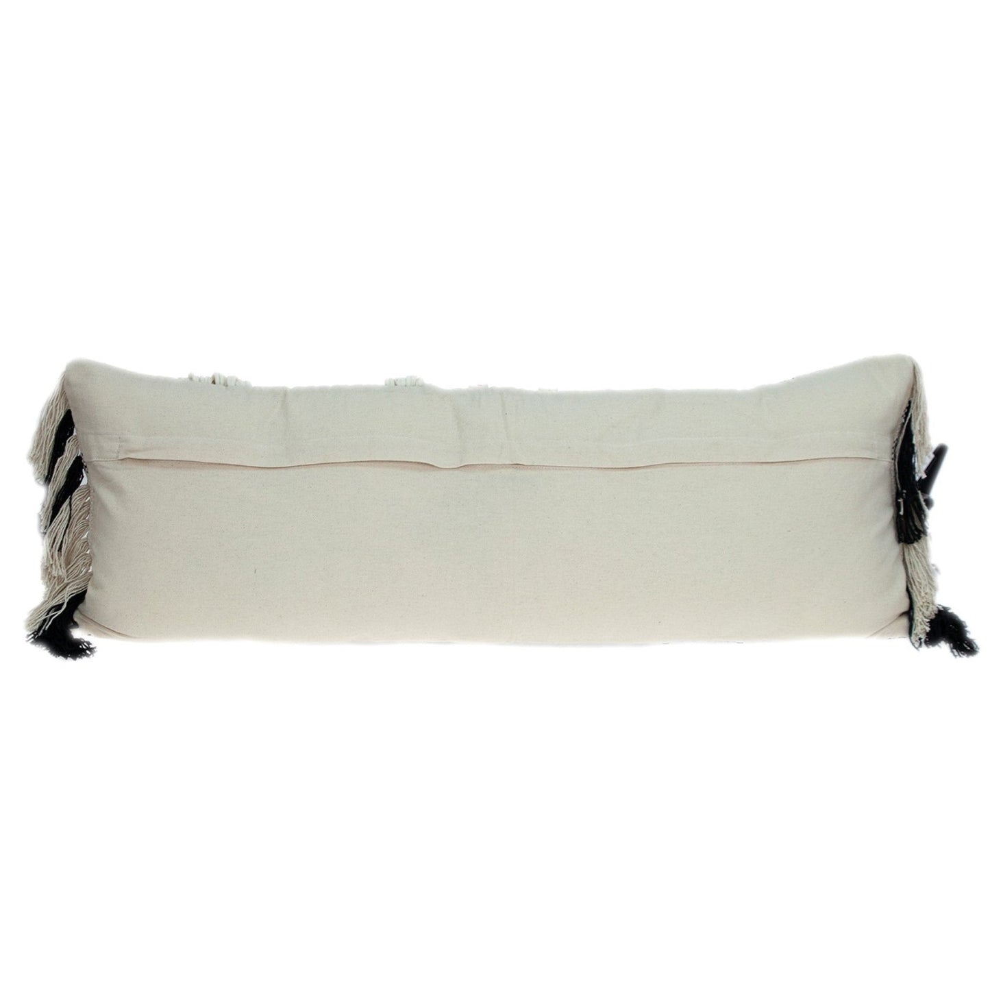 12" X 35" Black and White Plaid Cotton Lumbar Throw Pillow With Fringe FurniFindUSA