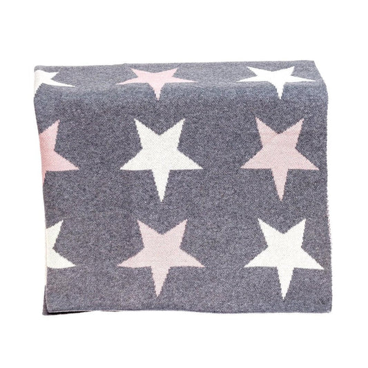 Grey Ivory And Pink Stars Knitted Baby Blanket HomeRoots