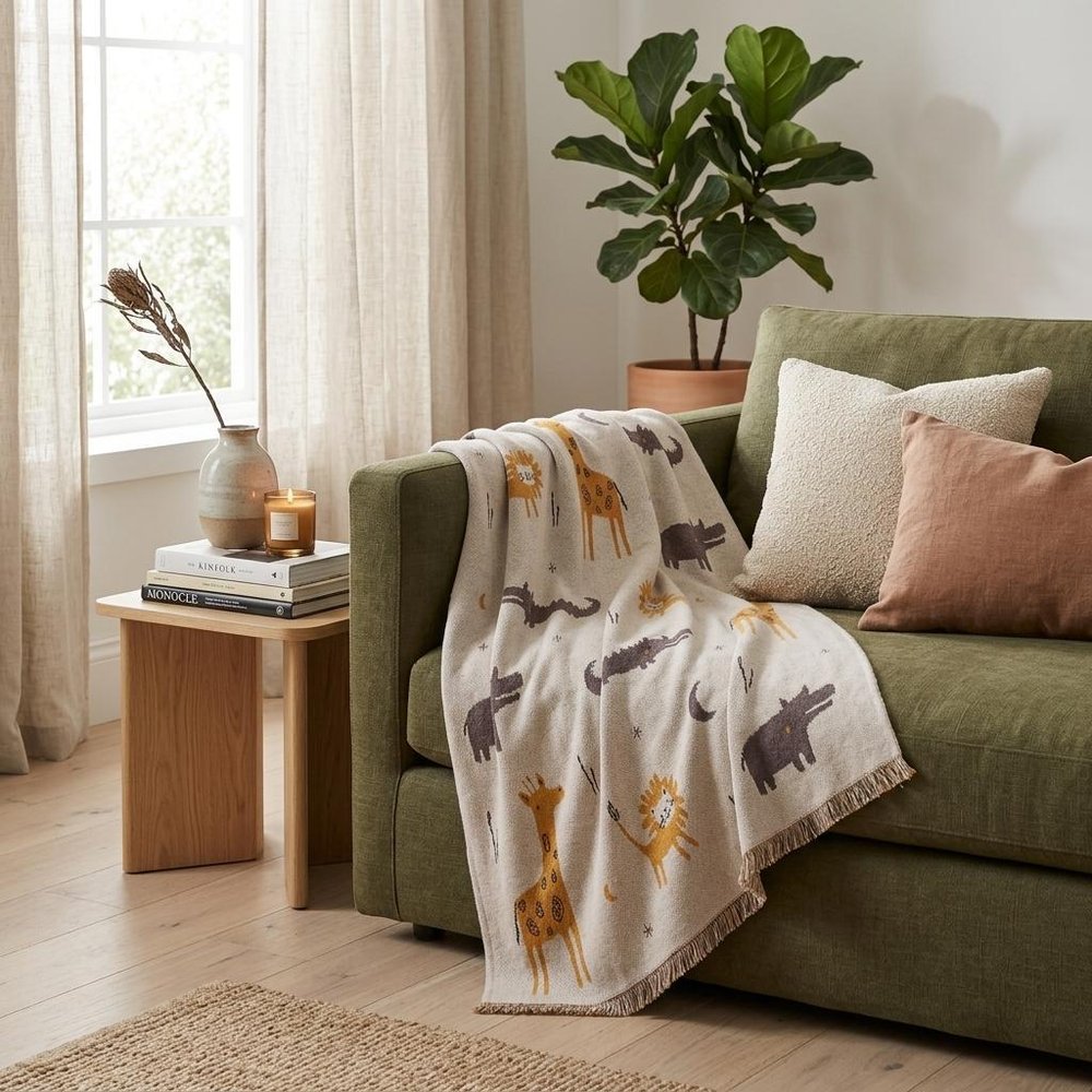 Zoo Animals Woven Knitted Baby Blanket HomeRoots