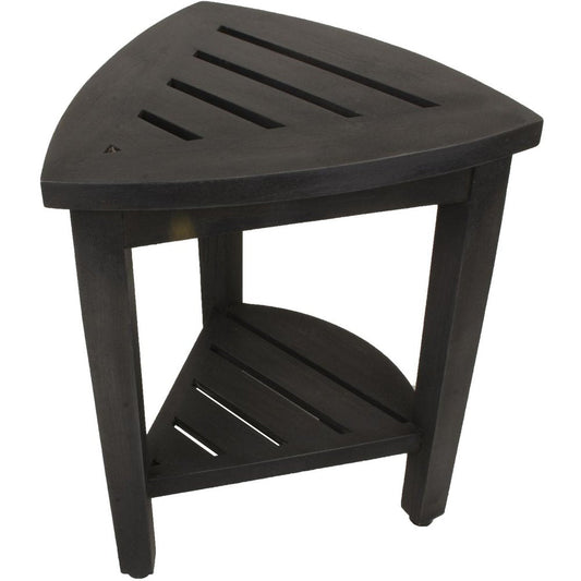 Mod Gray Teak 18" Curvilinear Corner Shower Bench With Shelf HomeRoots
